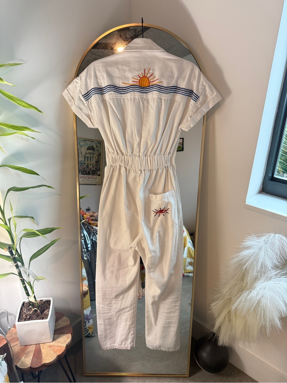 Soludos Rialto Ivory Short Sleeve Jumpsuit - embroidered sun